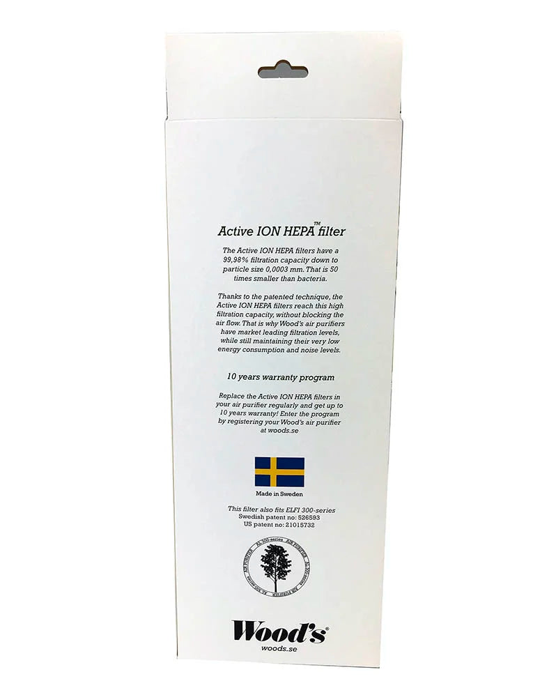 Air purifier HEPA filter 99.98% efficiency Woods 300 series
